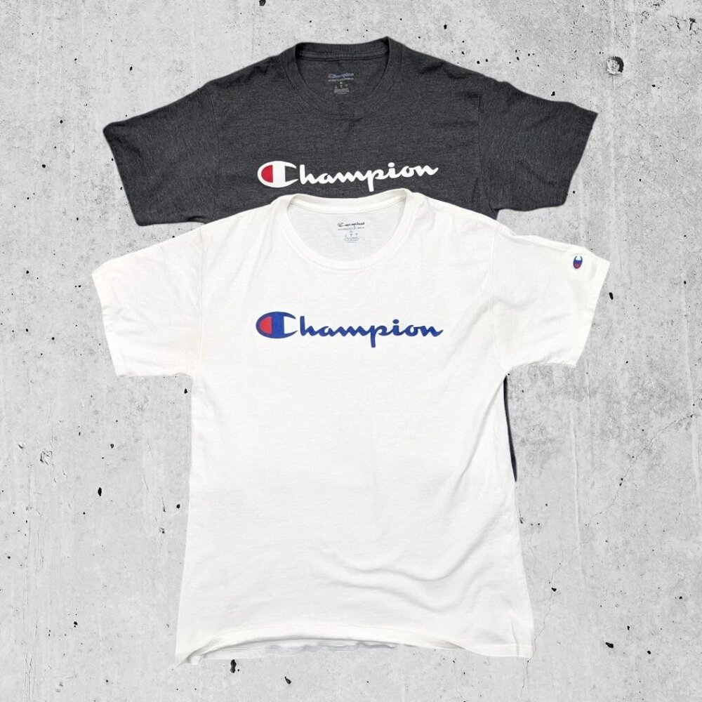 Lot of 2 Champion T Shirt Size Medium Spell Out Tee